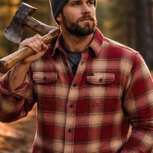 Orvis Big Bear Plaid‎ Heavyweight Flannel Shirt Jacket Mens Large Shacket Cotton